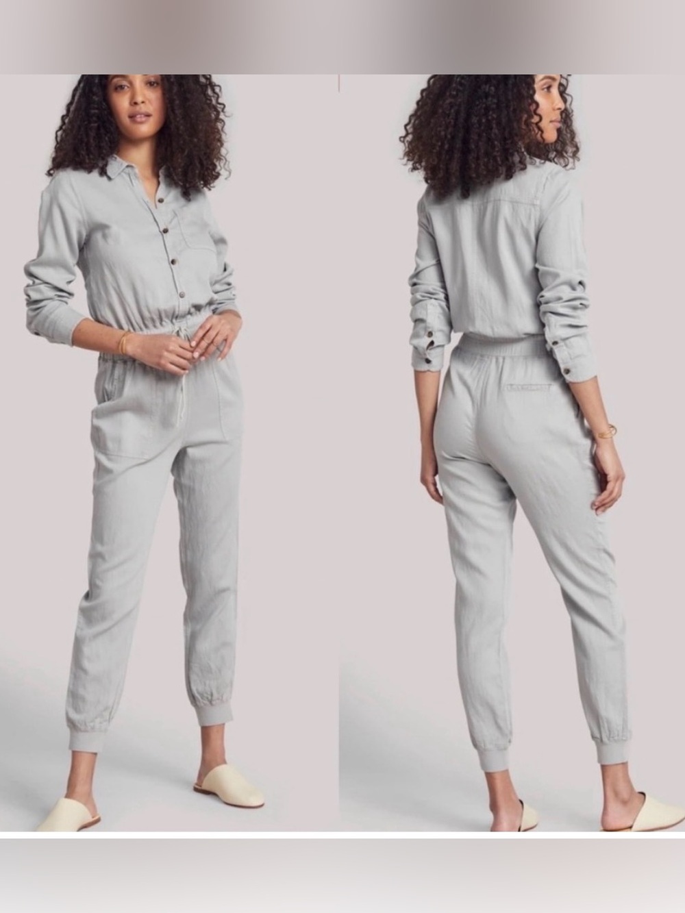 Faherty Arlie Day Jumpsuit Long-Sleeve Utility Tencell Linen M